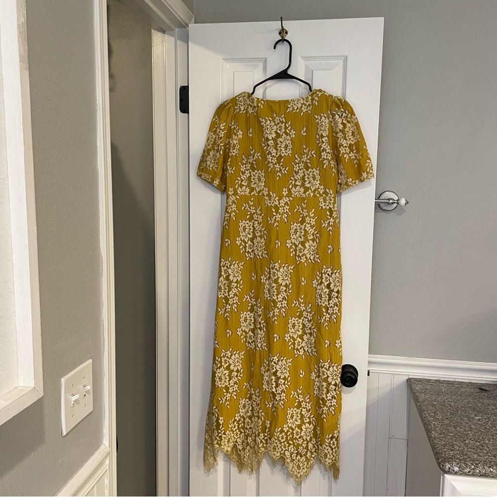 ASOS Mustard Yellow Lace Button Front Midi Dress Size 6 - Picture 11 of 11